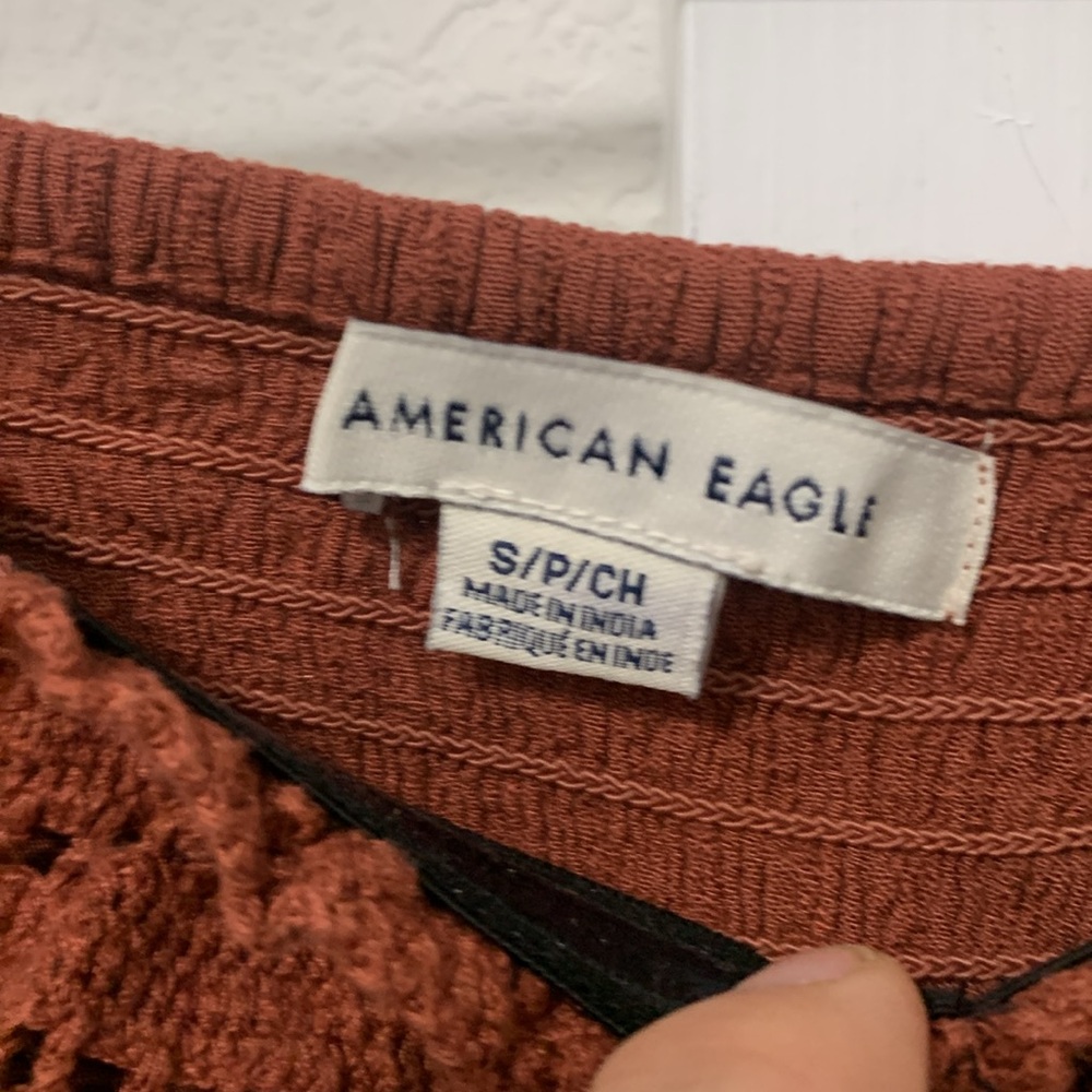 American Eagle Brown Knot Front Strapless Crop Top - Picture 2 of 6